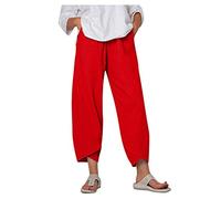 OverDose Soldes Pantalon à Rayures en Lin Femmes Été Large Taille Élastique Long Casual Confortable Grande Pants