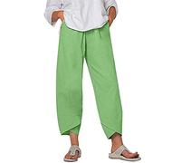 OverDose Soldes Pantalon Lin Femme Été, Imprimée Casual Vintage Sarouel Taille Élastique Haute Pantaloons