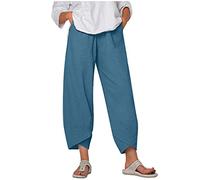 OverDose Soldes Pantalon Lin Femme Été, Imprimée Casual Vintage Sarouel Taille Élastique Haute Pantaloons