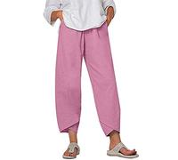 OverDose Soldes Pantalon Lin Femme Été, Imprimée Casual Vintage Sarouel Taille Élastique Haute Pantaloons