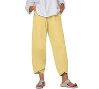 OverDose Soldes Pantalon Lin Femme Été, Imprimée Casual Vintage Sarouel Taille Élastique Haute Pantaloons