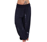 OverDose Soldes Pantalon Sarouel Femme Imprimé Floral Boheme Harem Pants, Pantalons Bouffant Taille Élastique Ocassionnels Dames Décontractée Baggy Trousers Grande Taille