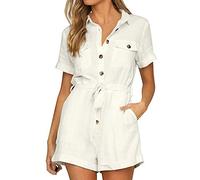 OverDose Soldes Playsuit Femme Été Combishort Femmes Grande Taille Combinaisons Courte Manches V Neck Vêtements de Travail Casual Plage Playsuit Romper Soirée Cocktail