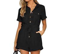 OverDose Soldes Playsuit Femme Été Combishort Femmes Grande Taille Combinaisons Courte Manches V Neck Vêtements de Travail Casual Plage Playsuit Romper Soirée Cocktail