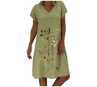 OverDose Soldes Robe Femme Été Grande Taille Manche Courte T-Shirt Col Rond A-Line Plage Cocktail Soirée Party Mode Élégant Dress(Bleu,48)