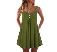 OverDose Soldes Robe Longue Femme Grande Taille Vintage Bohème Chic, Robe Rétro Plisée en Lin Enceinte sans Manches Imprimée Floral Robes de Plage Taille M-5XL