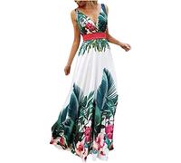 OverDose Soldes Robe Longue Femme Soirée, Robe Été Femme Caraco Col V Robe de Cocktail Robe Chic Robe de Plage Sling Dress Dames