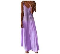 OverDose Soldes Robe Longue Grande Taille Femme Été Sexy Caraco Col V Effet Tie-Dye Robes de Plage Soirée Cocktail Chic Vintage Casual Maxi Dress