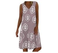 OverDose Soldes Robe Mi-Longue en Lin Femme Vintage Robe d'été Imprimé Marguerite Bohème Loose Robes de Plage Manches Courtes Casual Dress Grande Taille