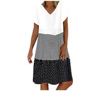 OverDose Soldes Robe Mi-Longue en Lin Femme Vintage Robe d'été Imprimé Marguerite Bohème Loose Robes de Plage Manches Courtes Casual Dress Grande Taille
