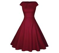 OverDose Soldes Robe Vintage Années 50 Pin up Femme Robe de Soirée Cocktail sans Manches Rétro Imprimé Pois, Grande Taille Sexy Ete Plage Dress