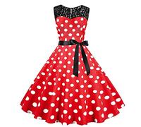 OverDose Soldes Robe Vintage Années 50 Pin up Femme Robe de Soirée Cocktail sans Manches Rétro Imprimé Pois, Grande Taille Sexy Ete Plage Dress