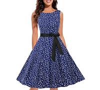 OverDose Soldes Robe Vintage Années 50 Pin up Femme Robe de Soirée Cocktail sans Manches Rétro Imprimé Pois, Grande Taille Sexy Ete Plage Dress