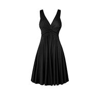 OverDose Soldes Robe Vintage Femme Grande Taille Rockbilly Sexy Col V Chic de Soirée Cocktail, Plisée Au Genou évasée XL-5XL (Noir,44)