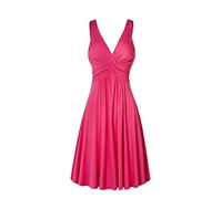 OverDose Soldes Robe Vintage Femme Grande Taille Rockbilly Sexy Col V Chic de Soirée Cocktail, Plisée Au Genou évasée XL-5XL (Rose,48)