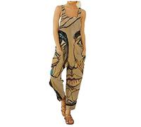 OverDose Soldes Salopette Lin Femme Été Loose Combinaison, Casual Confort Respirante Pantalons Large Jumpsuit