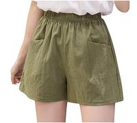 OverDose Soldes Short en Lin Femme Été Pas Cher,Shorts Taille Haute Elastique Bermudas Décontracté Loose avec Poches Hot Pants