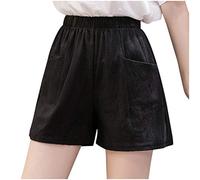 OverDose Soldes Short en Lin Femme Été Pas Cher,Shorts Taille Haute Elastique Bermudas Décontracté Loose avec Poches Hot Pants