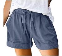 OverDose Soldes Short Femme Été Grande Taille Bermuda Taille Haute Pantalons Court Corde Attacher Uni Couleur Shorts de Plage avec Poches