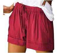 OverDose Soldes Short Femme Été Grande Taille Bermuda Taille Haute Pantalons Court Corde Attacher Uni Couleur Shorts de Plage avec Poches