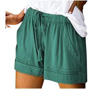 OverDose Soldes Short Femme Été Grande Taille Bermuda Taille Haute Pantalons Court Corde Attacher Uni Couleur Shorts de Plage avec Poches
