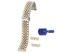 Overhil1s Bracelets de Montres, 2in1 Flat Curved End Semicircle Link Watch Strap 12 13 14 16 17 18 19 20 21 22mm Watch Band Stainless Steel Watchband (Color : Silver Rosegold, Size : 13mm)