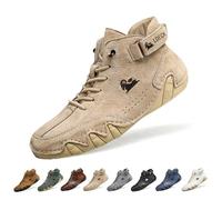 Overhil1s Men's Handmade Suede High Boots, Waterproof Lightweight Non-Slip Unisex Outdoor Breathable Beck Shoes for Hiking, Camping & Driving Barefoot Shoes(Kaki,41 EU)