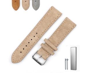 Overhil1s Vintage Suede Watch Strap, 18mm 20mm 22mm 24mm Quick Release Suede Leather Watchband Men Wome Leather Replacement Strap (Color : Beige (with edge), Size : 18mm)