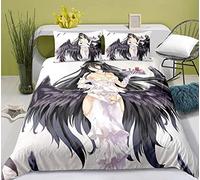 Overlord Albedo- ailes noires Anime ensembles de literie dessin animé 3D imprimé Polyester tissu 1 housse de couette + 2 taie d'oreiller (pas de couette)