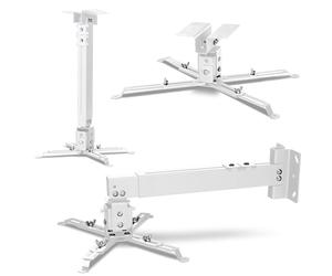 Overmax Ceiling Mount Support de projecteur jusqu'à 20 kg, Longueur réglable, réglage Angulaire de 25 degrés, en Acier, Montage Mural et au Plafond, Structure légère et Stable (Blanc)