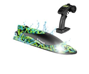 OVERMAX X-Surge Bateau de Course RC Télécommandé avec Lumière LED 35 km/h 1200 mAh Batteries 30 Min d'amusement Vitesse Réglable Jusqu'à 100 m, Jouet pour Piscine et Lacs