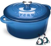 OVERMONT 26 cm Cocotte en Fonte Émaillée Four Hollandais Antiadhésive avec Couvercle Poignées e Recette
