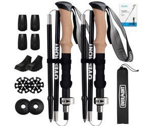 Overmont Bâtons de Randonnée en Aluminium Pliable Antidérapant Bâtons de Marche Réglable, Idéal pour Randonnées Camping Ski Trekking, 2 PCS