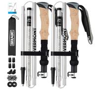 Overmont Bâtons de Randonnée Pliables en Aluminium Ultra léger - Réglable de 110 à 125 cm - Bâtons de Marche Nordique - 1 Paire avec Accessoires Tout-Terrain - Gris