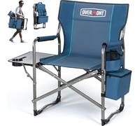 OVERMONT Chaise De Camping Pliable - Fauteuil De Régie Pliable - Supporte Jusqu'à 180 Kg - Chaise Pliable avec Table Latérale Et Sac Isotherme pour Camping Pêche Festival Bleu-Gris