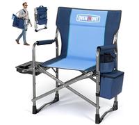 OVERMONT Chaise De Camping Pliable avec Table Latérale Et Sac Isotherme - Fauteuil De Régie - Supporte Jusqu'à 180 Kg pour Camping Pêche Festival Bleu
