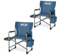OVERMONT Chaise De Camping Pliable - Fauteuil De Régie Pliable - Supporte Jusqu'à 180 Kg - Chaise Pliable avec Table Latérale Et Sac Isotherme pour Camping Pêche Festival Bleu-Gris 2PCS