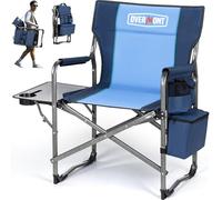 OVERMONT Chaise De Camping Pliable - Fauteuil De Régie Pliable - Supporte Jusqu'à 180 Kg - Chaise Pliable avec Table Latérale Et Sac Isotherme pour Camping Pêche Festival Bleu