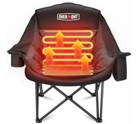 OVERMONT Chaise Pliante Camping Chauffante XL - 3 Niveaux de Chauffage,Assise et Dossier Chauffants Séparément - Charge Max 181 kg,Poltrona Pliable avec Coussin - Pour Extérieur,Intérieur,Camping,Noir