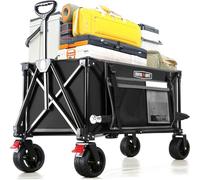 Overmont Chariot à Main Pliable avec Frein de Roue Avant Amovible - Roues Larges - Poche latérale - Porte-gobelet - Poignée réglable - Capacité : 150 I - Capacité de Charge jusqu'à 150 kg