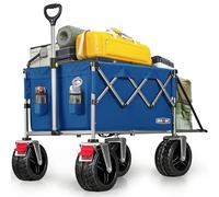 Overmont Chariot de Festival Pliable 200 L - Roues et Freins Extra Larges - Chariot Robuste jusqu'à 150 kg - avec poignée réglable et Sac de Housse - Chariot pour Plage, Camping, Jardin - Bleu