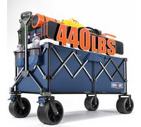 Overmont Chariot de Festival Pliable Extra Large de 300 L - Roues Larges et Freins - Chariot Robuste jusqu'à 200 kg - avec poignée réglable et Sac de Housse - Chariot pour Plage, Camping, Jardin