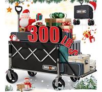 OVERMONT Chariot Pliable 200 L avec Hayon et Roues Larges, 120 kg, Noir | Hayon pliable offrant 50 % d’espace en plus, roues à 360°, charge de 120 kg et 2 porte-gobelets pour camping et courses