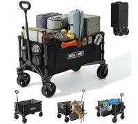 Overmont Chariot Pliable 3 en 1, 120 L Grande Capacité, Charge 100 kg, Chariot à Main avec Roues Tout-Terrain, Chariot de Transport Léger et Compact, pour Camping, Plage, Jardin, Courses et Sport