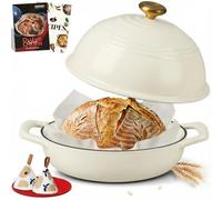 Overmont Cocotte en Fonte Émaillée à Pain - 5,7 L Faitout avec Couvercle et Livre de Recettes - Cuisson du Pain, Tous Feux, Induction - Four, Mijoter, Rôtir - Blanc