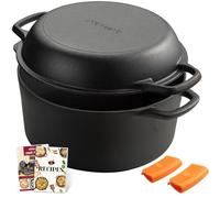 Overmont Dutch Oven Pot en Fonte Marmite Fonte Four Néerlandais Double Fonction avec Couvercles de Poignée en Silicone pour Cuisine Camping Jardin BBQ