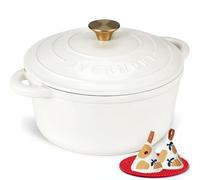 Overmont Cocotte Ronde en Fonte Émaillée 24 cm 4,3 L,Blanc Perle
