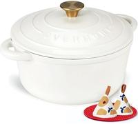 Overmont Cocotte Ronde en Fonte Émaillée 26 cm 5,2 L,Blanc Perle