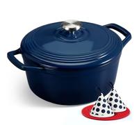 Overmont Cocotte Ronde en Fonte Émaillée 26 cm 5,2 L,Bleu Indigo Dégradé