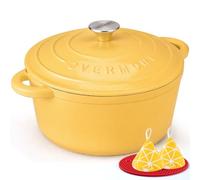 Overmont Cocotte Ronde en Fonte Émaillée 26 cm 5,2 L,Jaune Pâle